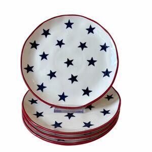 Yedi STARS Ceramic Patriotic Plates 8.5in Red White Blue July 4th Set of 4 NEW